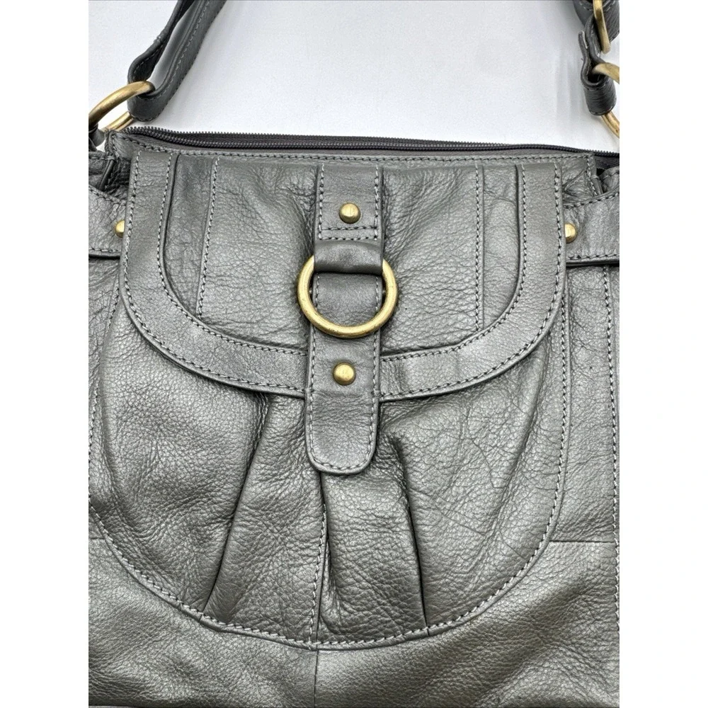 Great American Leather Works Gray Bag Crossbody Multi-Zipper Pocket Adjustable